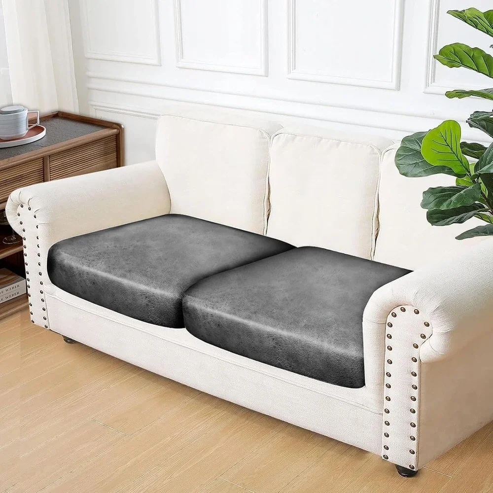 Anarachon Leather Look Couch Cushion Covers 2 Pack Gray Stretch Sofa Slipcovers
